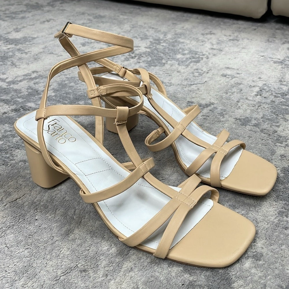 Franco Sarto Laina Strappy Heeled Sandals Beige Nude Faux Leather Sz 11 - Picture 3 of 16